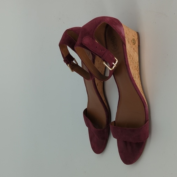 Tory Burch Savannah Suede Cork Wedge Purple 8.5 open toe summer preppy casual - Picture 3 of 14